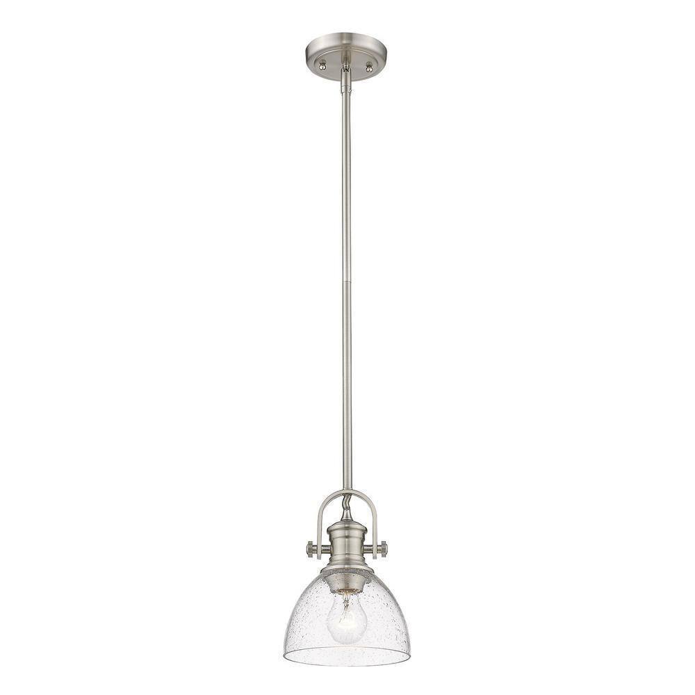 Golden Lighting Hines 1-Light Pewter Mini Pendant with Seeded Glass