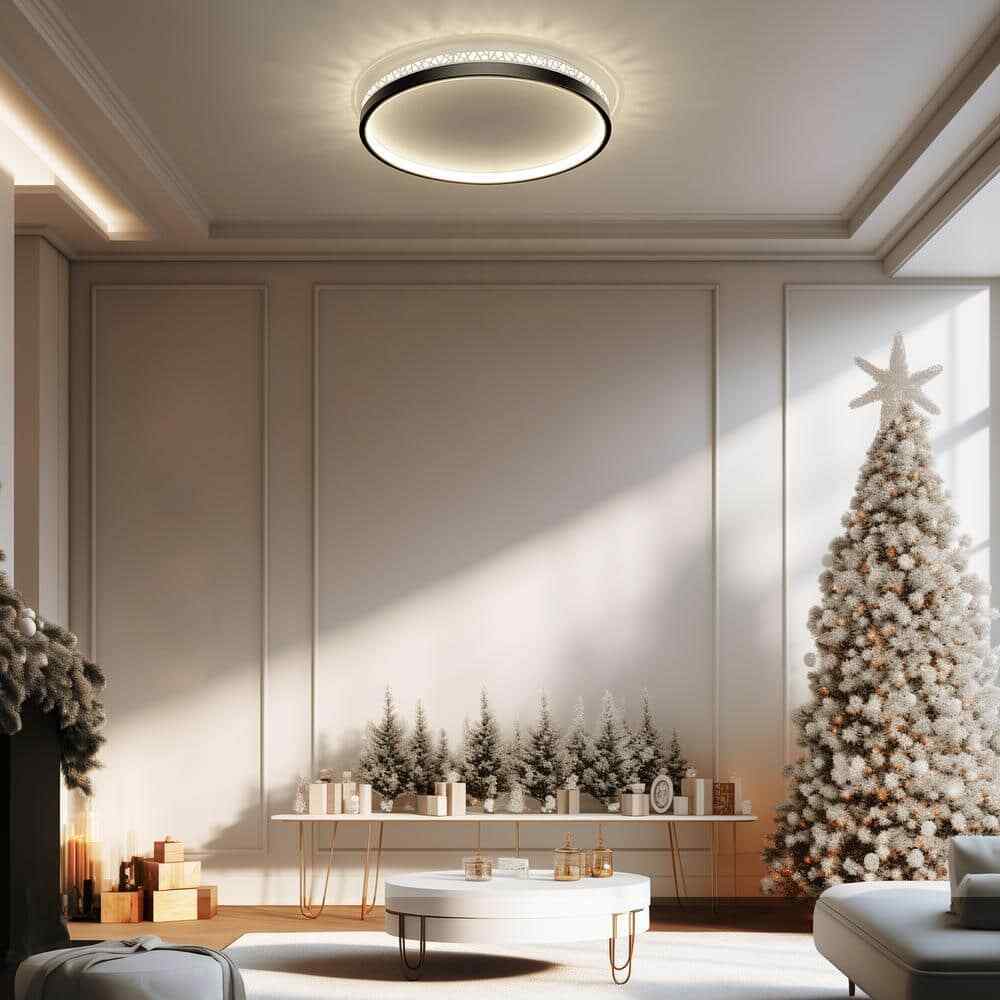 TOZING 16 in. Modern Black Dimmable Integrated LED Flush Mount Ceiling Light