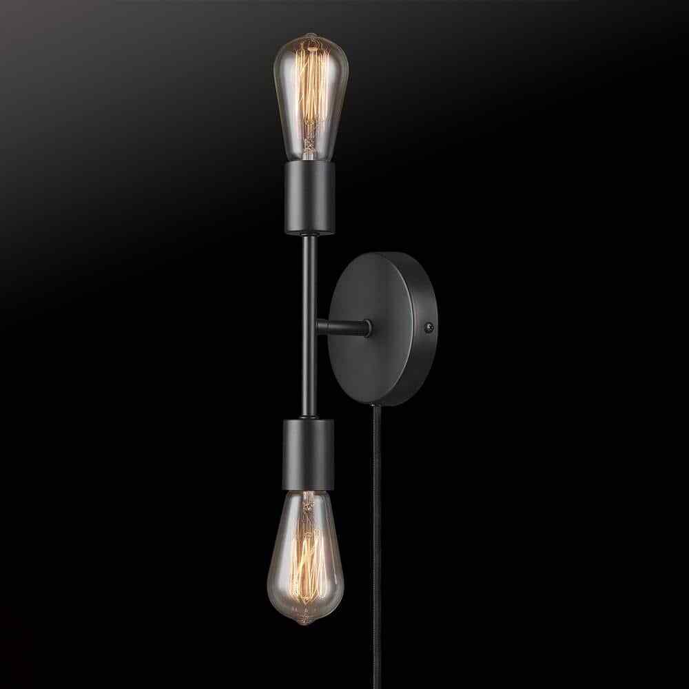 Hampton Bay Stockport 2-Light Matte Black Wall Sconce 65742