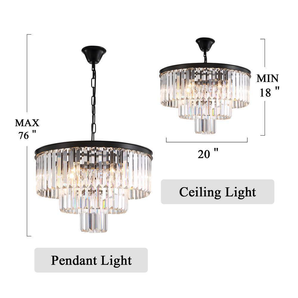 SILJOY 6-Lights Black Crystal Chandeliers 20 in. for Dining Room Bedroom