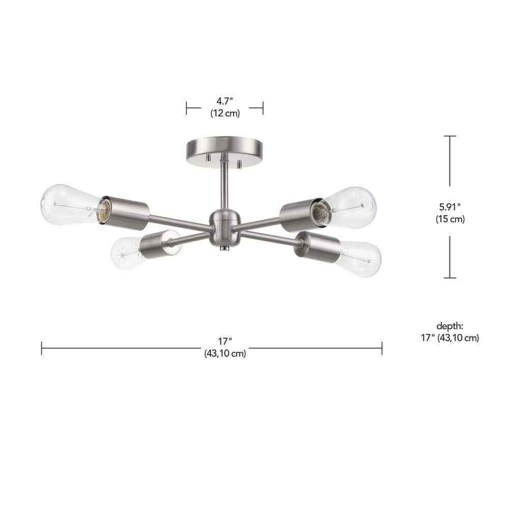 Globe Electric Vane 17 in. 4-Light Brushed Nickel Semi-Flush Mount 65098