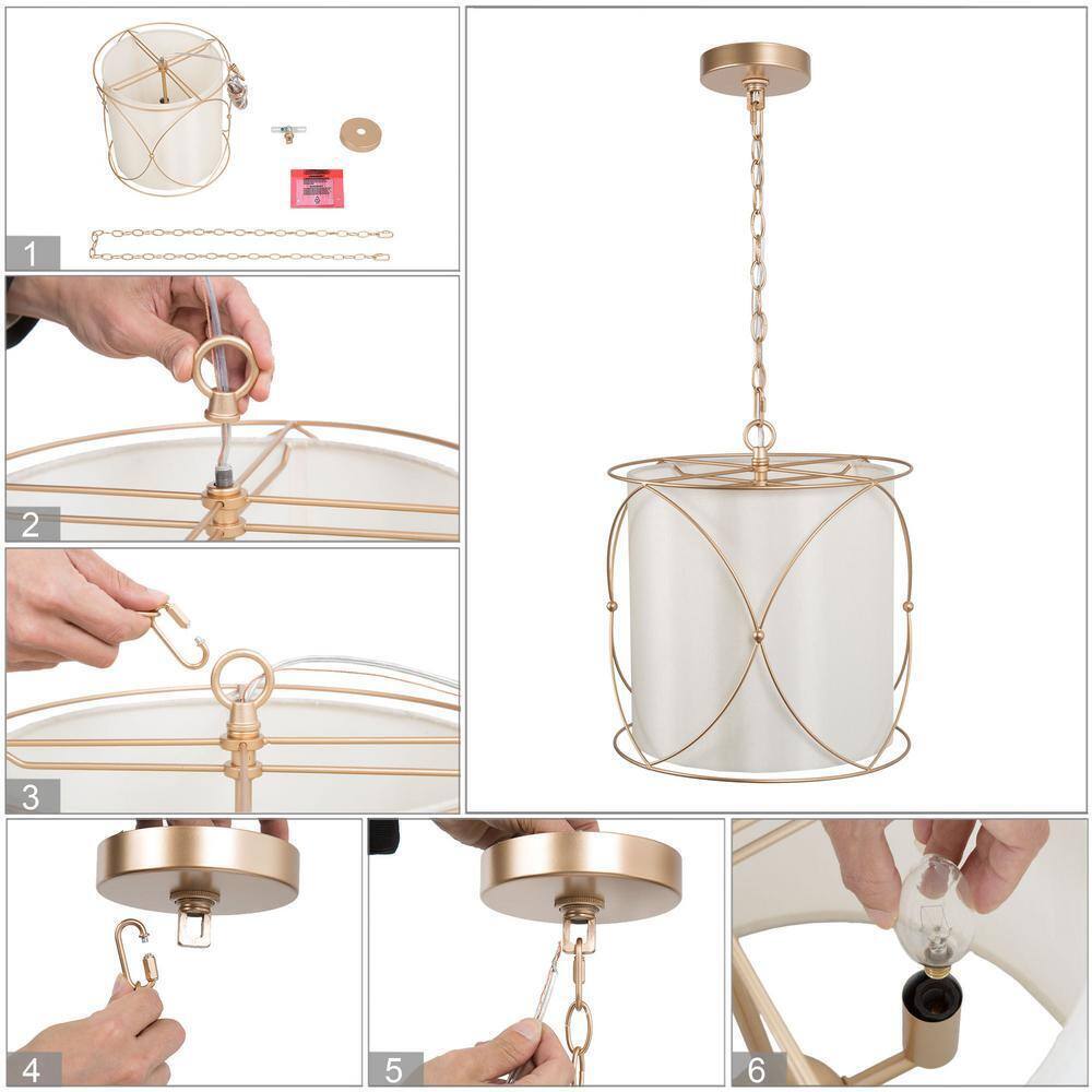 Uolfin Gold Drum Chandelier 3-Light Modern Champagne Gold Island Pendant Light