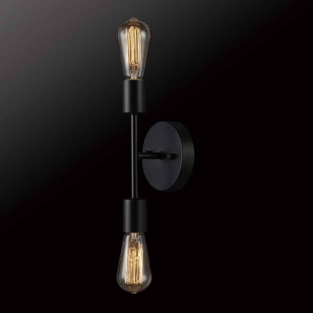 Hampton Bay Stockport 2-Light Matte Black Wall Sconce Bulb Included 65874