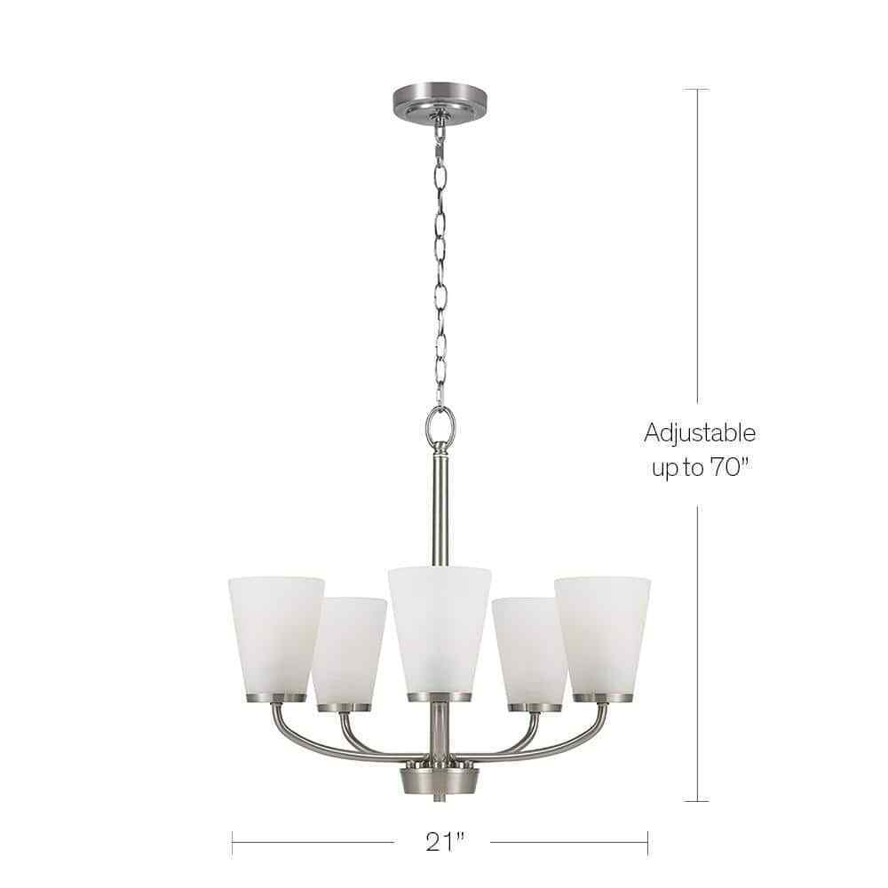 Hampton Bay Helena 21" 5-Light Brushed Nickel Chandelier w/ Frosted Glass Shades