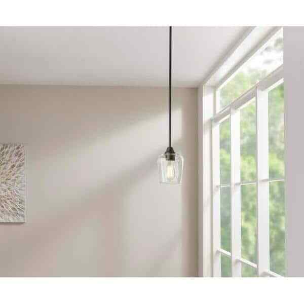 Hampton Bay Pavlen 5.5 in. 1-Light Bronze Mini Pendant with Clear Glass Shade