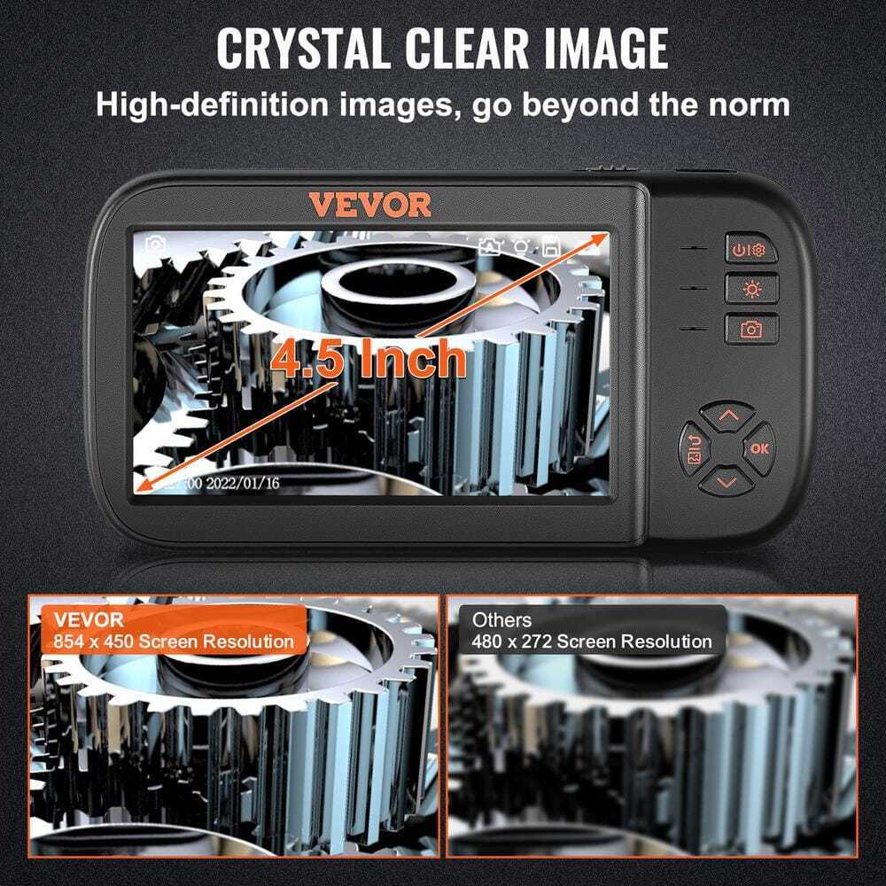 VEVOR 3-Lens Borescope Camera 4.5" Screen Endoscope Sewer Camera w/ Drain Snake