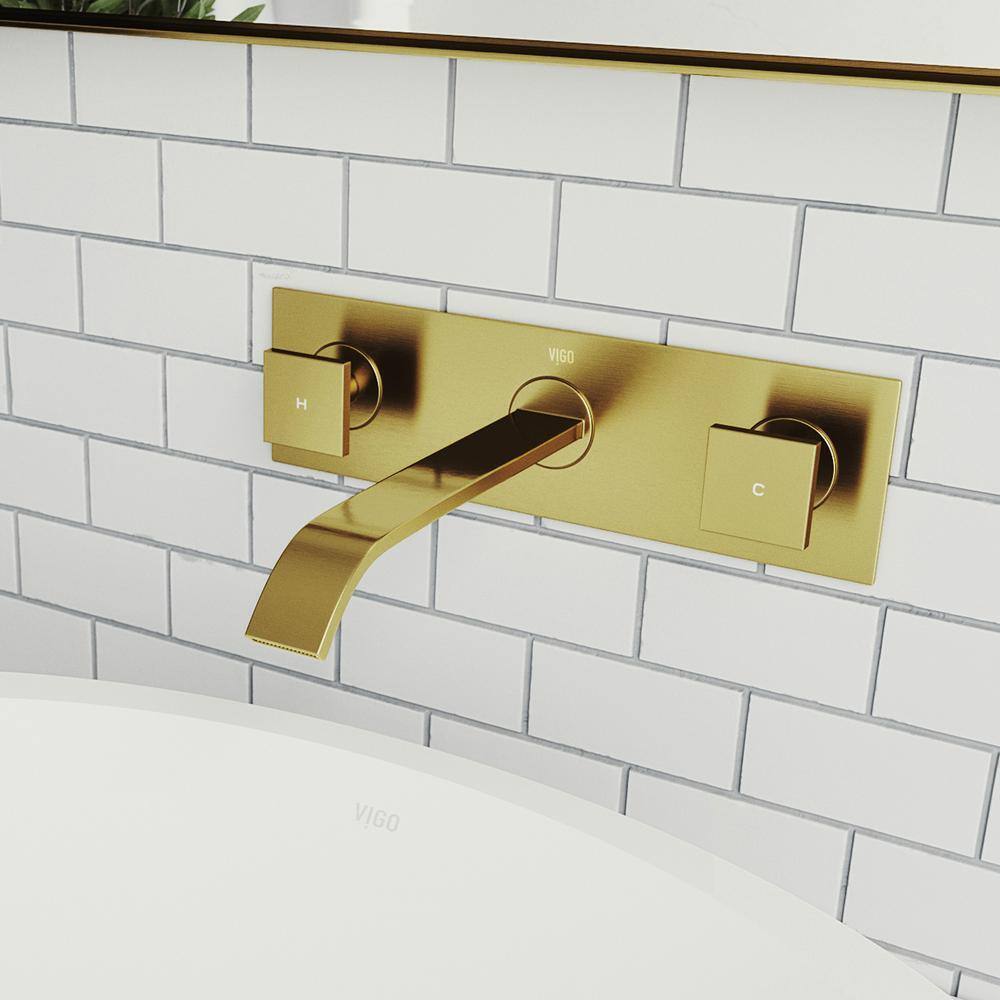 VIGO Titus Single-Hole Wall Mount Bathroom Faucet in Matte Brushed Gold