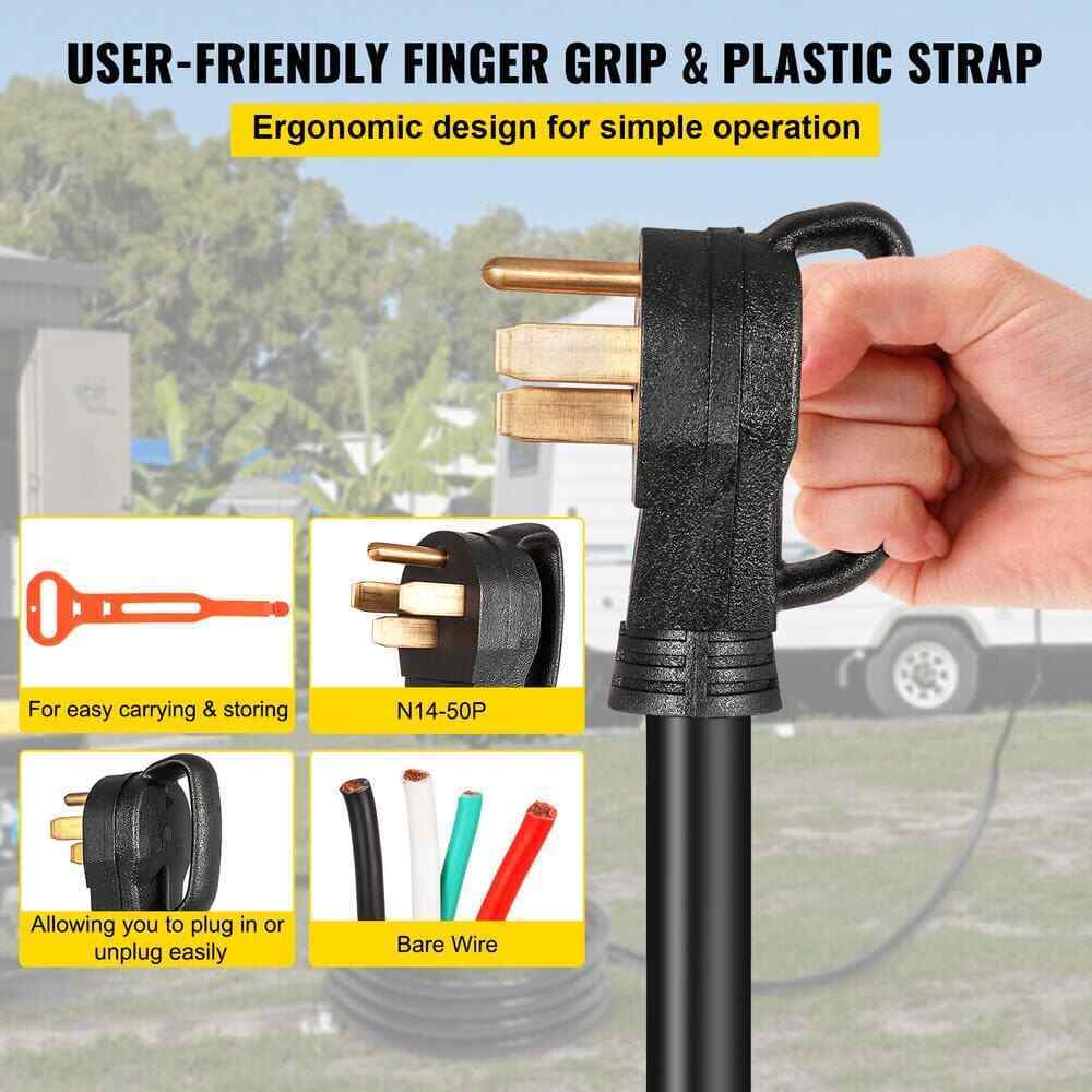 VEVOR 15 ft. 6/3 plus 8/1 50 Amp 110-Volt Generator Extension Cord 4-prong