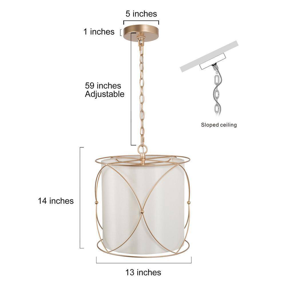 Uolfin Gold Drum Chandelier 3-Light Modern Champagne Gold Island Pendant Light