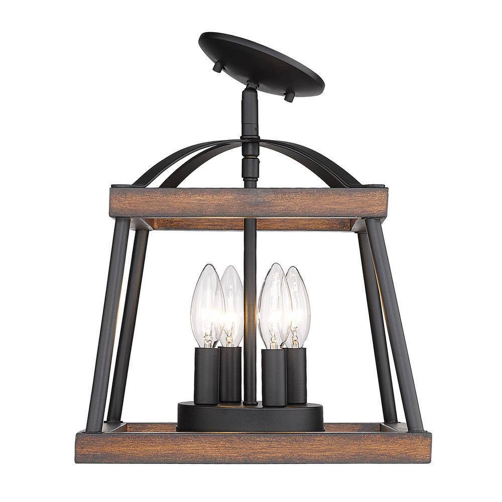 Golden Lighting Teagan 12.125 in. 3-Light Natural Black Semi-Flush Mount