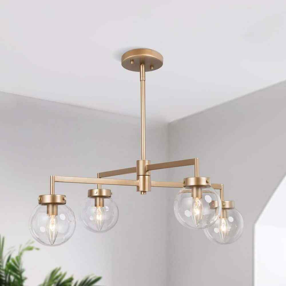 Uolfin Modern Gold Sputnik 4-Light Farmhouse Linear Globe Dining Room Chandelier