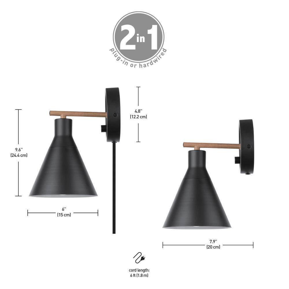 Globe Electric Tristan 4.8 in. Matte Black Plug-In or Hardwire Sconce