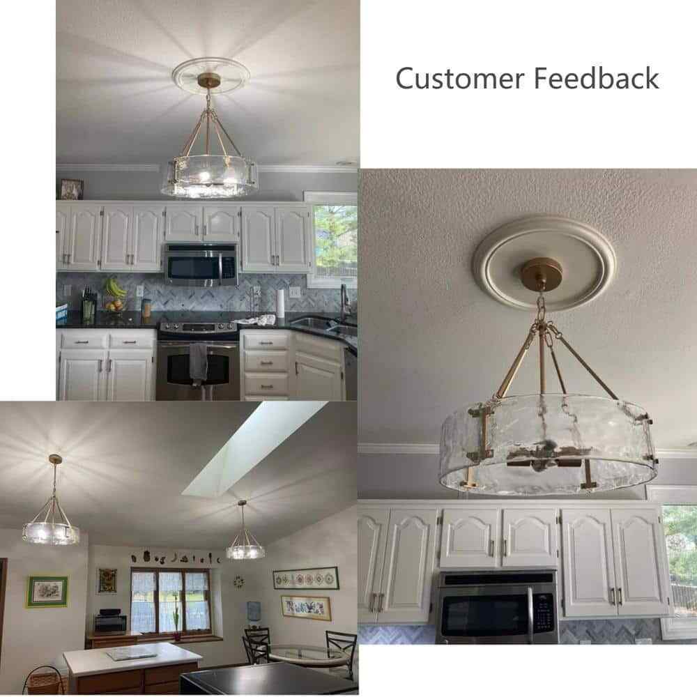 Zevni 4-Light Gold Drum Water Glass Kitchen Island Pendant Light