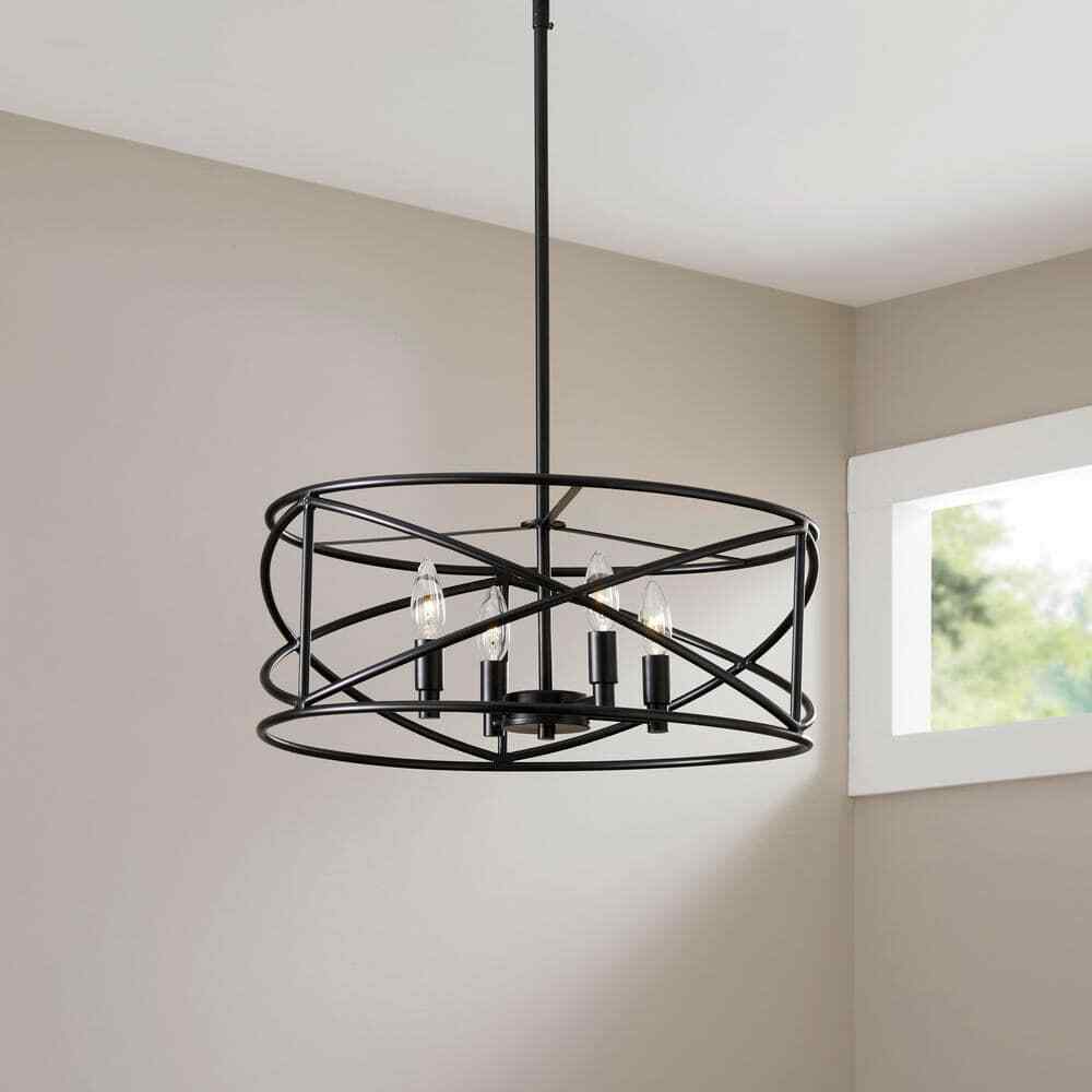 Hampton Bay Hastings 4-Light Satin Bronze Dining Room Chandelier w/ Cage Shade