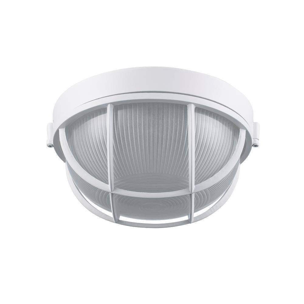 Bel Air Lighting Aria 10 in. 1-Light White Round Bulkhead Outdoor Wall Light