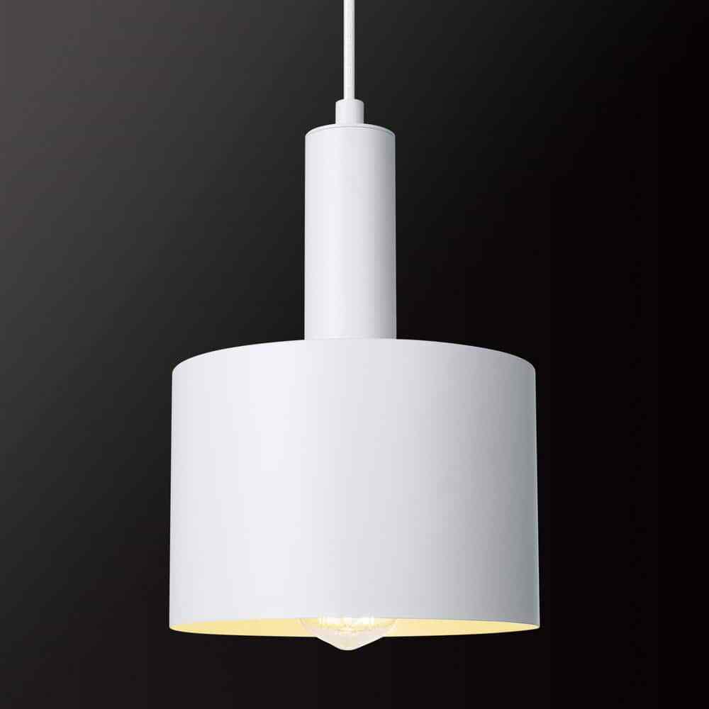 1-Light Matte White Pendant with Metal Shade and Chrome Accent
