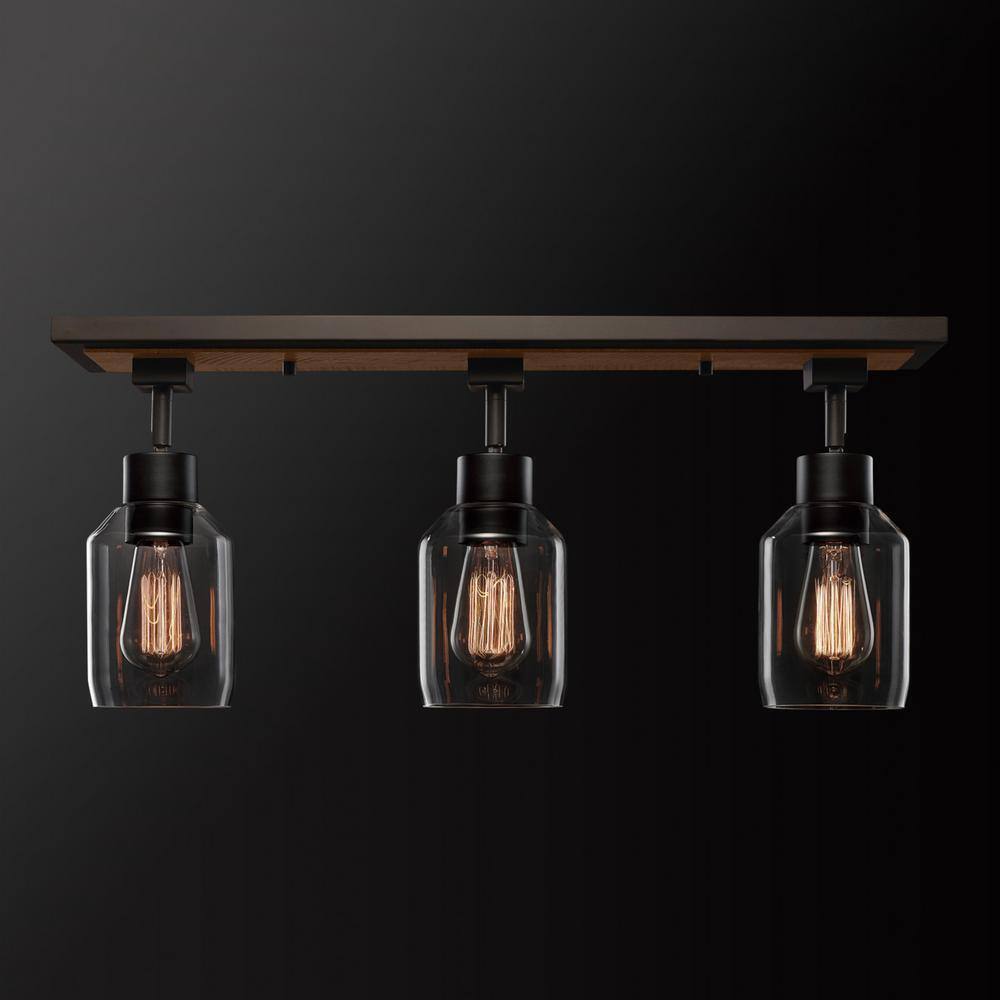 Globe Electric Griffith 25 in. 3-Light Faux Wood and Matte Black Track Light