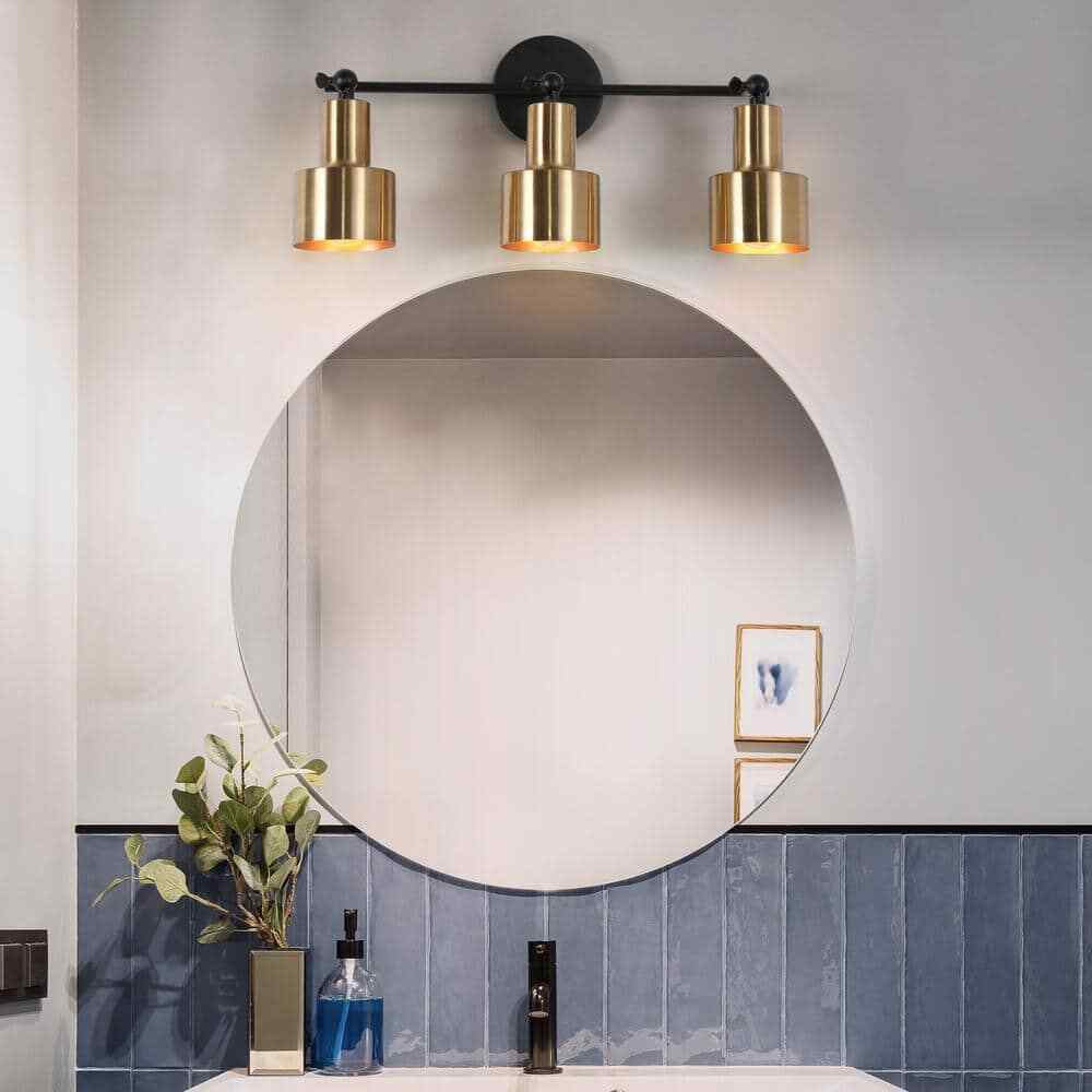 Uolfin Modern Brass Bathroom Vanity Light 20 in. 3-Light Black Gold Powder Room