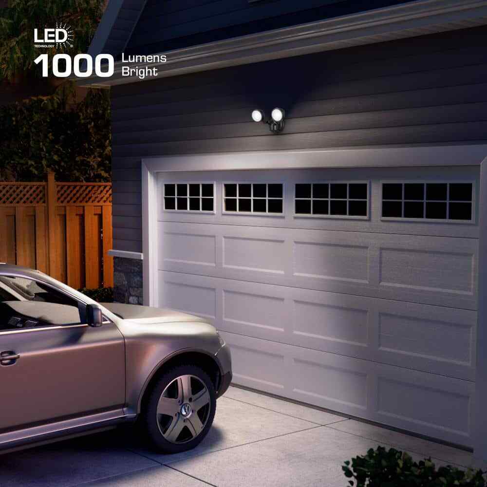 Defiant 180-Degree Black Motion Activated Wired 2-Head LED Security Flood Light