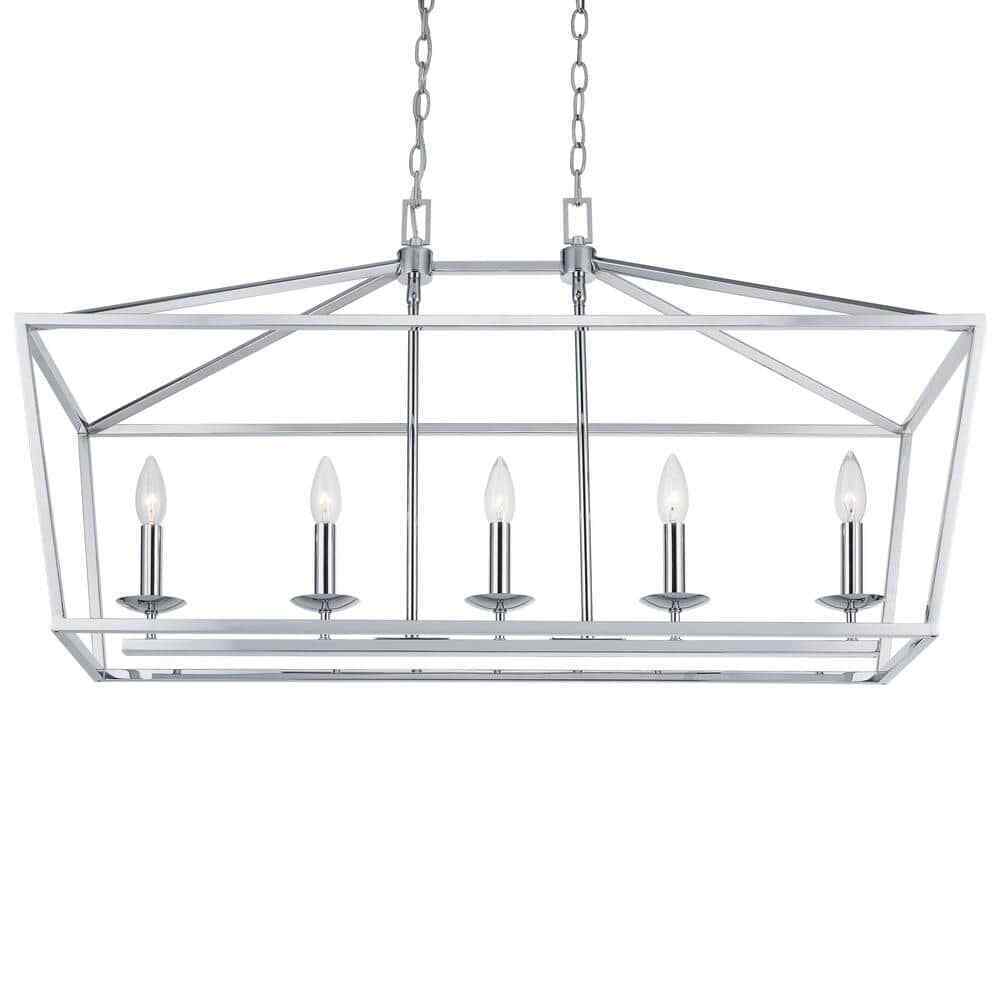 Home Decorators Weyburn 36" 5-Light Polished Chrome Farmhouse Linear Chandelier
