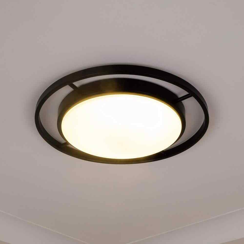 Golden Lighting Astra 16.5 in. 1-Light Matte Black Opal Glass LED Flush Mount