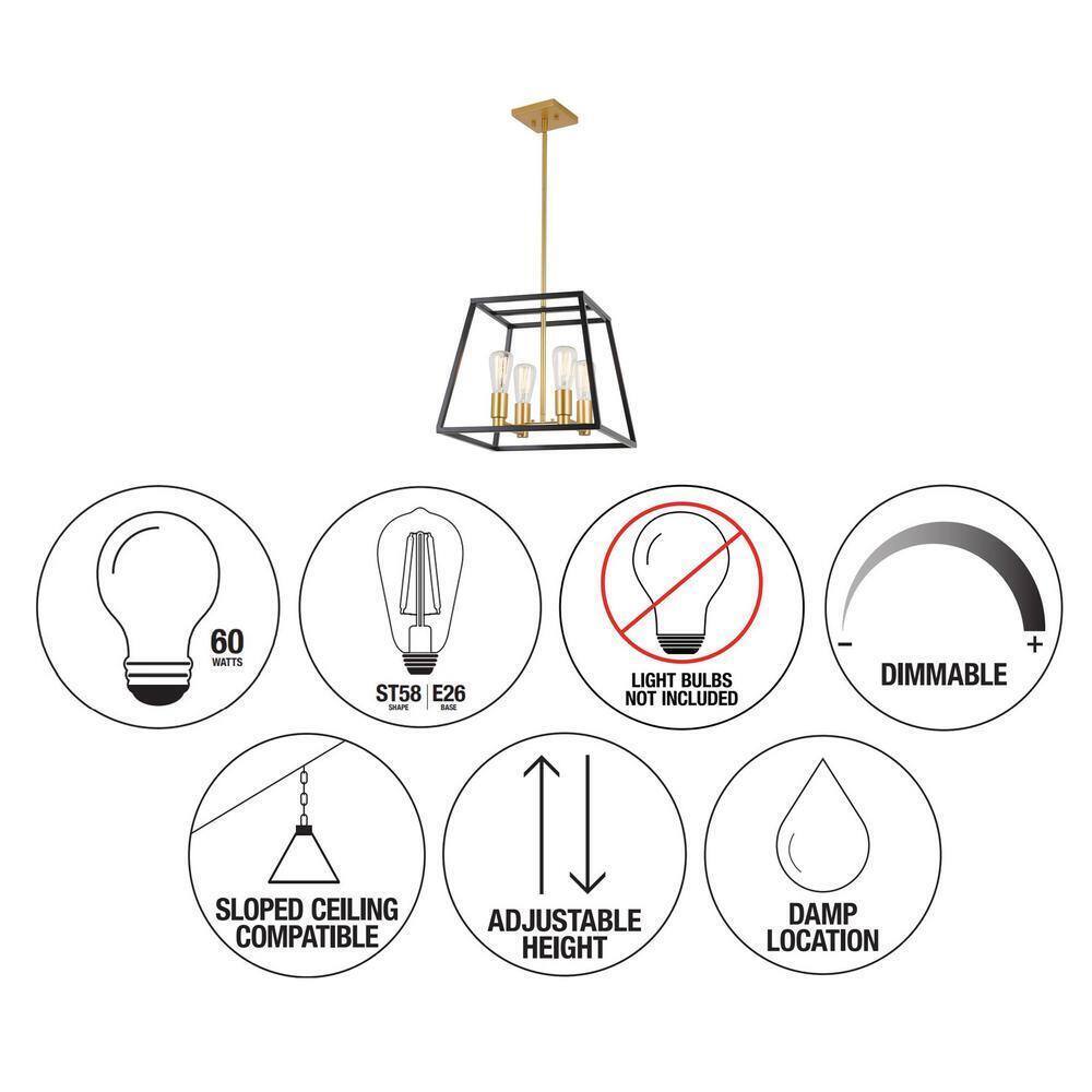 Artika Carter 4-Light Black Gold Modern Industrial Cage Chandelier Light Fixture