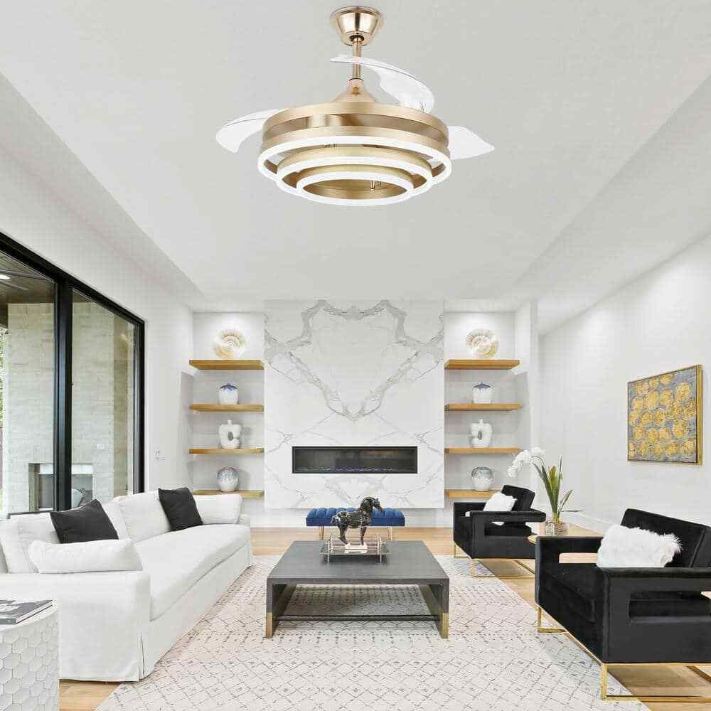 Bella Depot 42 in. LED Gold Invisible Blade Ceiling Fan w/ Remote and Light Kit