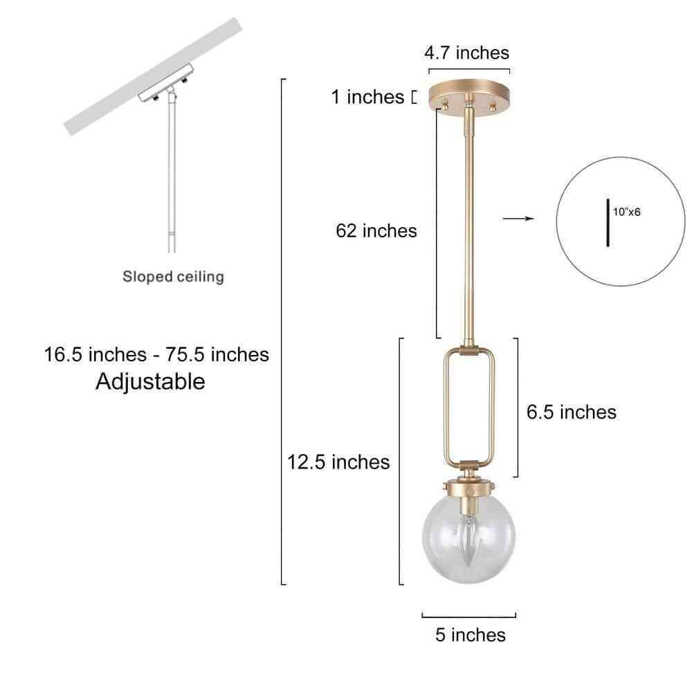 Uolfin Modern Globe Pendant Light Brass Gold Round Chandelier Clear Glass Shade