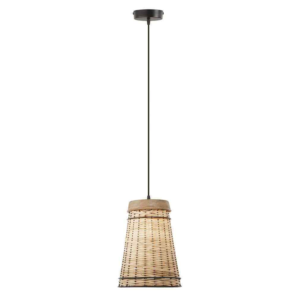 River of Goods Soren 1-Light Tan Hanging Pendant Metal/Wood/Rattan Empire Shaded