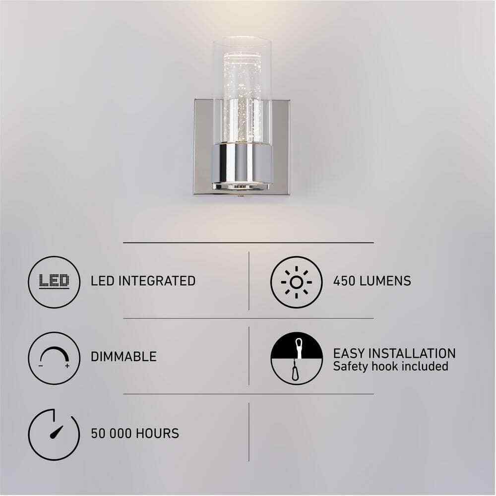 Artika Essence 4.3 in. 1-Light Chrome LED Wall Sconce Light Fixture for Bathroom