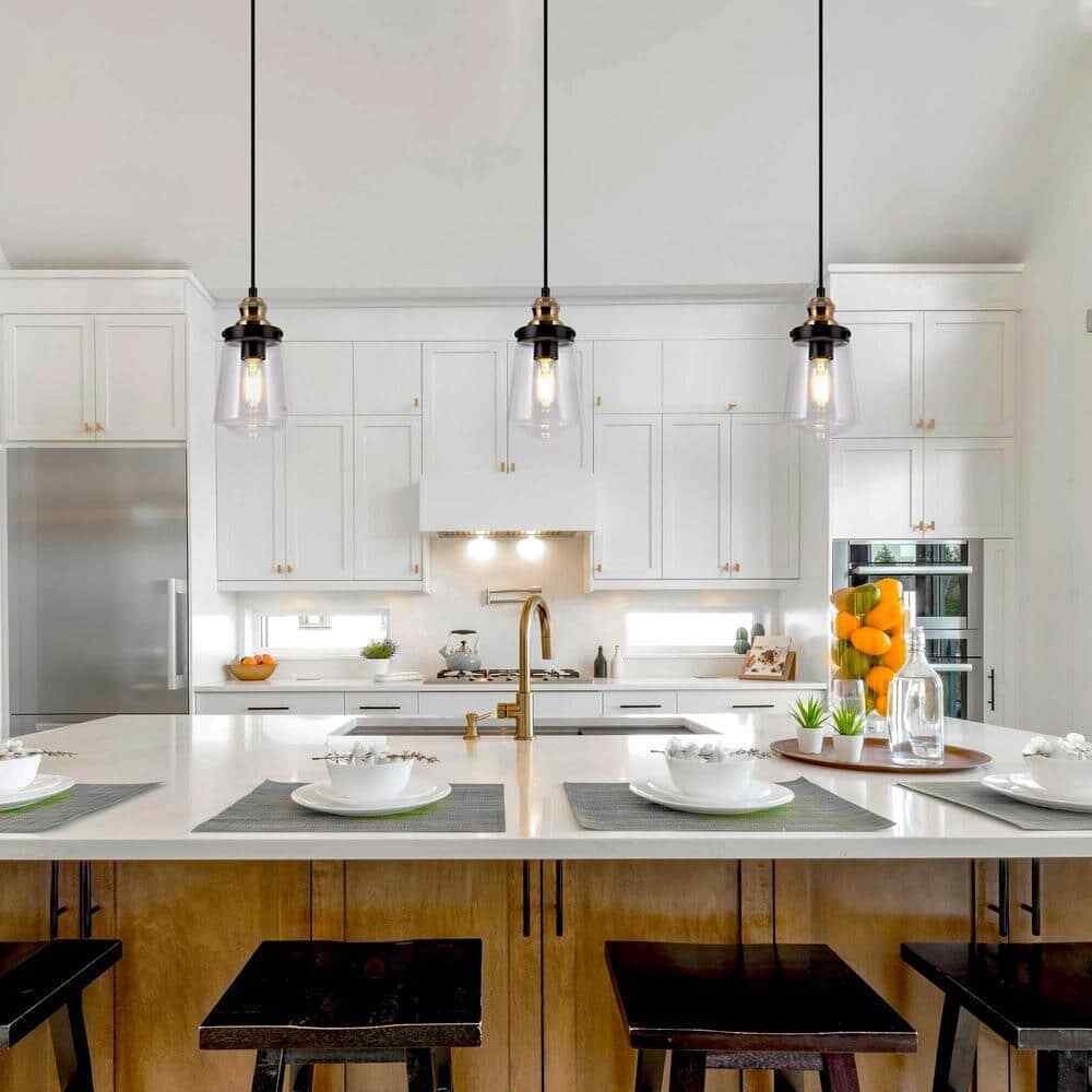 Uolfin Modern Kitchen Island Chandelier Pendant Light 1-Light Black and Brass