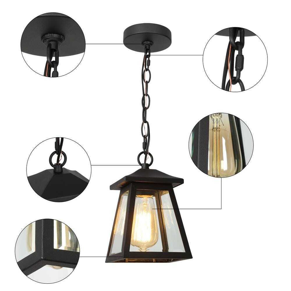 Uolfin Modern Black Outdoor Hanging Light Exton 1-Light Lantern Outdoor