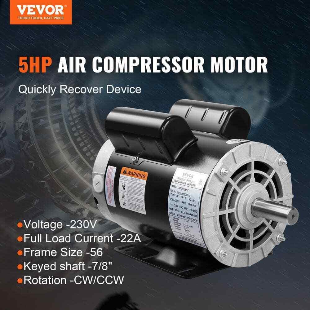 VEVOR 5HP Air Compressor Motor Single Phase Electric Motor Keyed shaft 230V