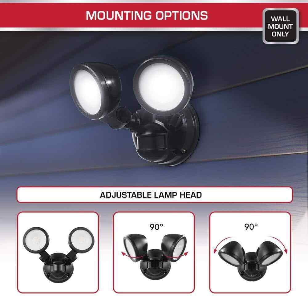 Defiant 180-Degree Black Motion Activated Wired 2-Head LED Security Flood Light
