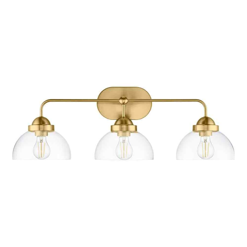 Home Decorators Lowry 30 in. 3-Light Brushed Gold Vanity Light w/ Glass Shades
