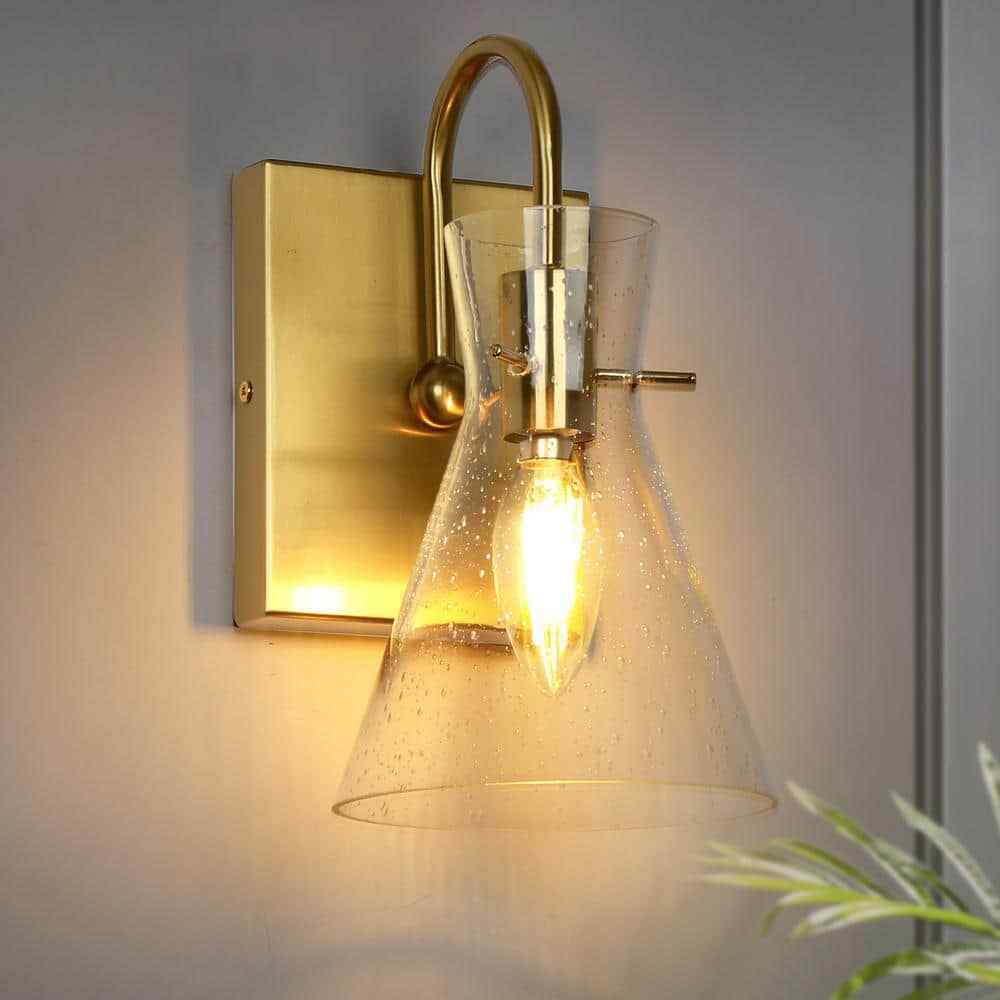 Uolfin Modern Funnel 1-Light Gold Bathroom Vanity Light Dome Wall Mount Sconce
