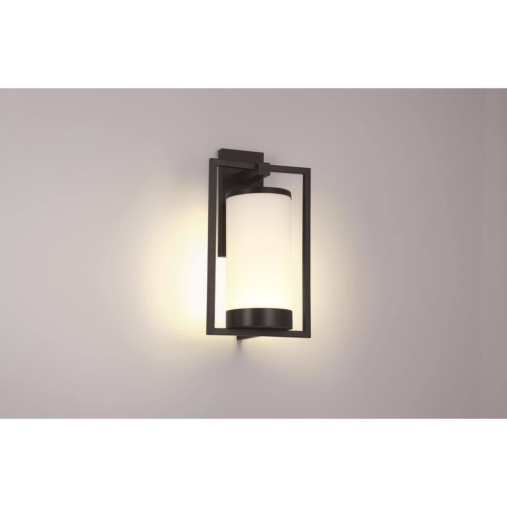 GLUCKSTEINELEMENTS Landon Black LED Outdoor Wall Sconce w/ Frosted Glass Shade
