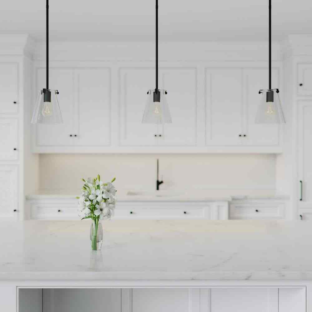 Sea Gull Lighting Blaine 1-Light Matte Black Hanging Pendant w/ Clear Glass
