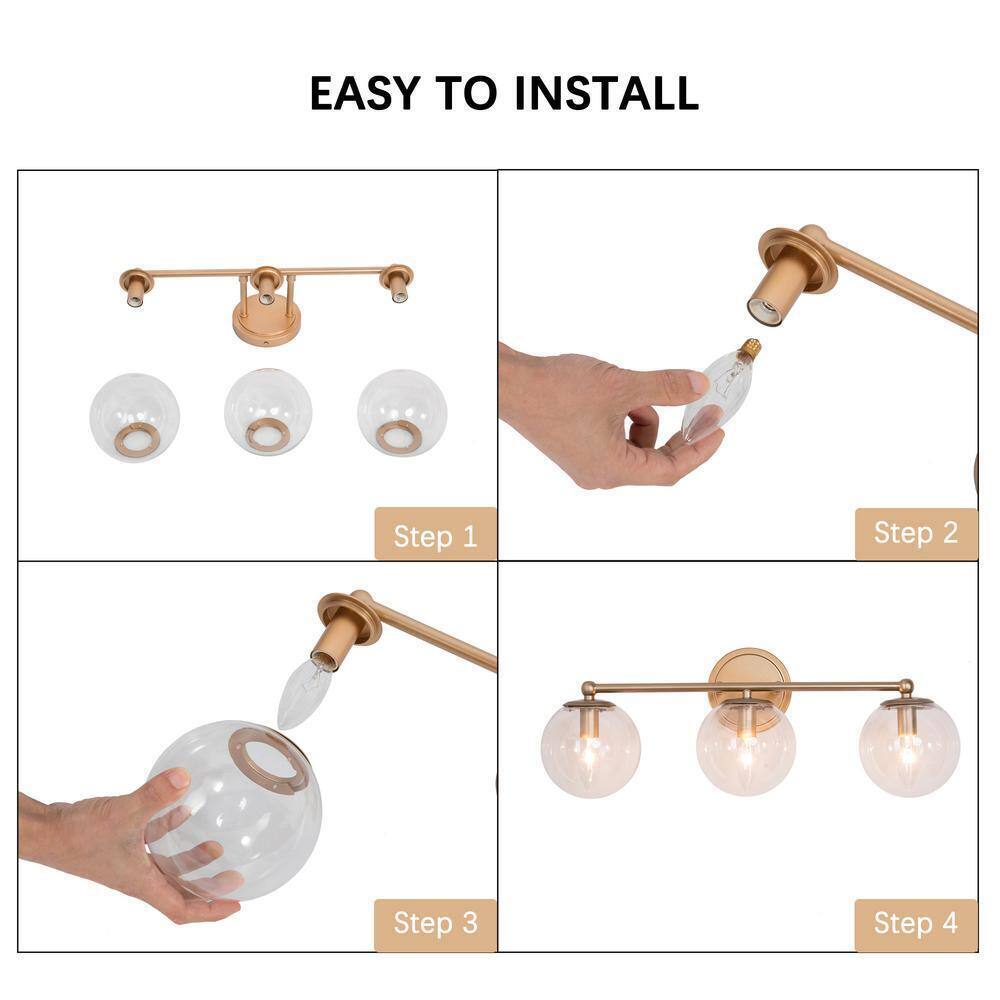 Uolfin Naomi 3-Light Brass Gold Round Powder Room Wall Sconce Light