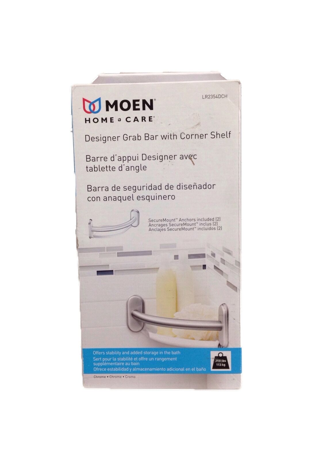 MOEN Home Care 9 in. x 1 in. Screw Grab Bar with Corner Shelf in Chrome