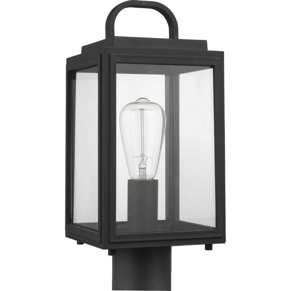 Progress Lighting Grandbury Textured Black Clear Glass Outdoor Post Light