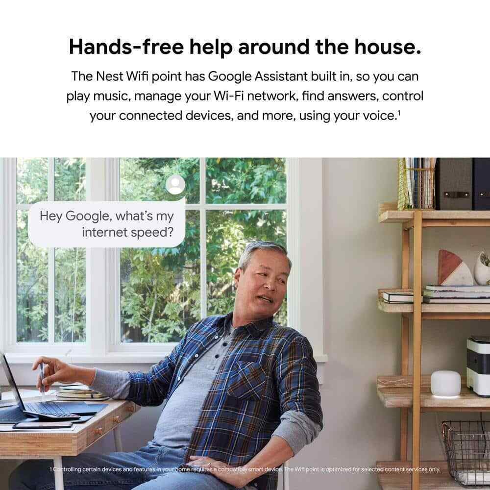 Google Nest Wifi - Mesh Router AC2200 and 1 Point w/ Google Assistant - 2 Pack