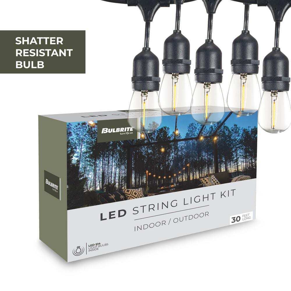 Bulbrite Outdoor 30 ft. Edison String Light Shatter Resistant Bulbs 12-Sockets