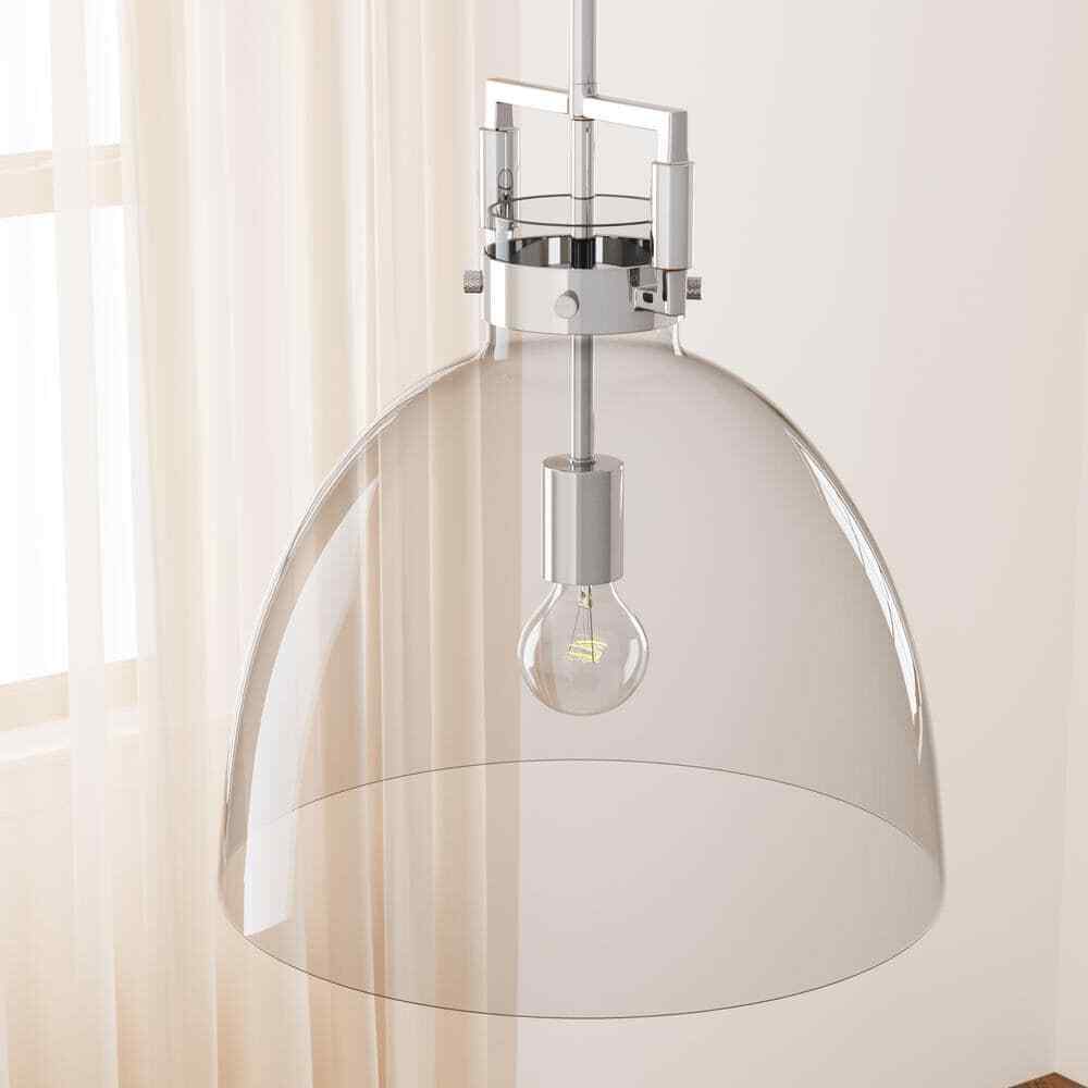 Nathan James Leigh Chrome Indoor Ceiling Hanging Pendant Light w/ Clear Glass