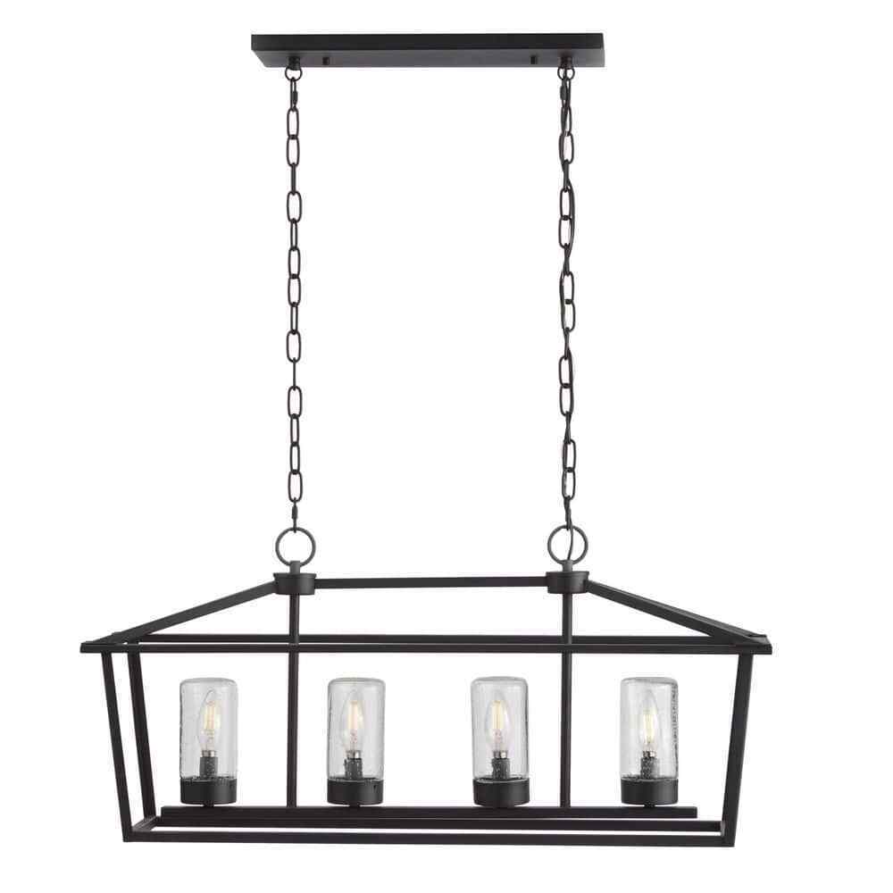 Home Decorators Jill 4-Light Textured Black Linear Chandelier 81010000048638