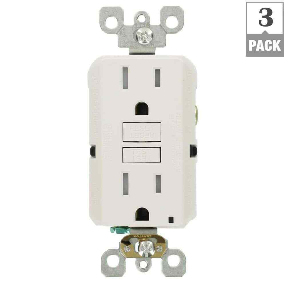 Leviton 15Amp SmartlockPro Slim Tamper Resistant GFCI Duplex Outlet White 3-Pack