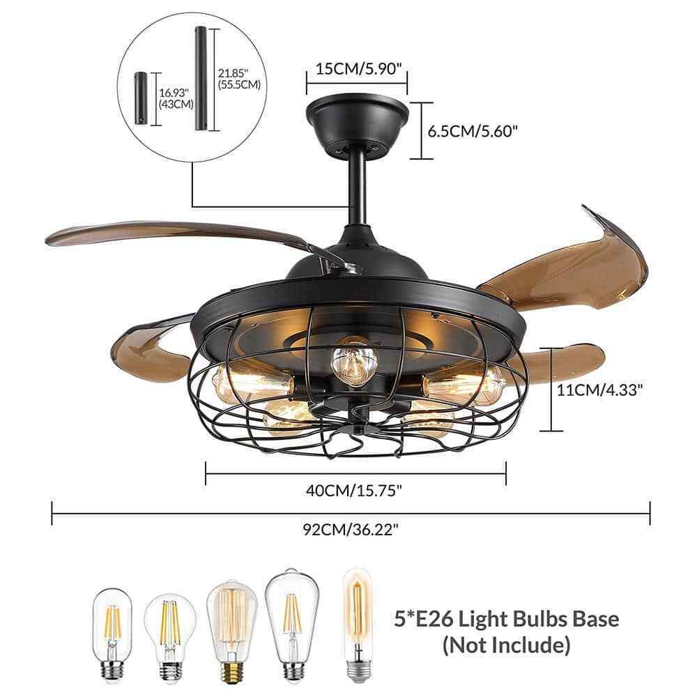 ANTOINE 36 in. Black Ceiling Fan w/ Lights + Remote Retractable Blades Fandelier