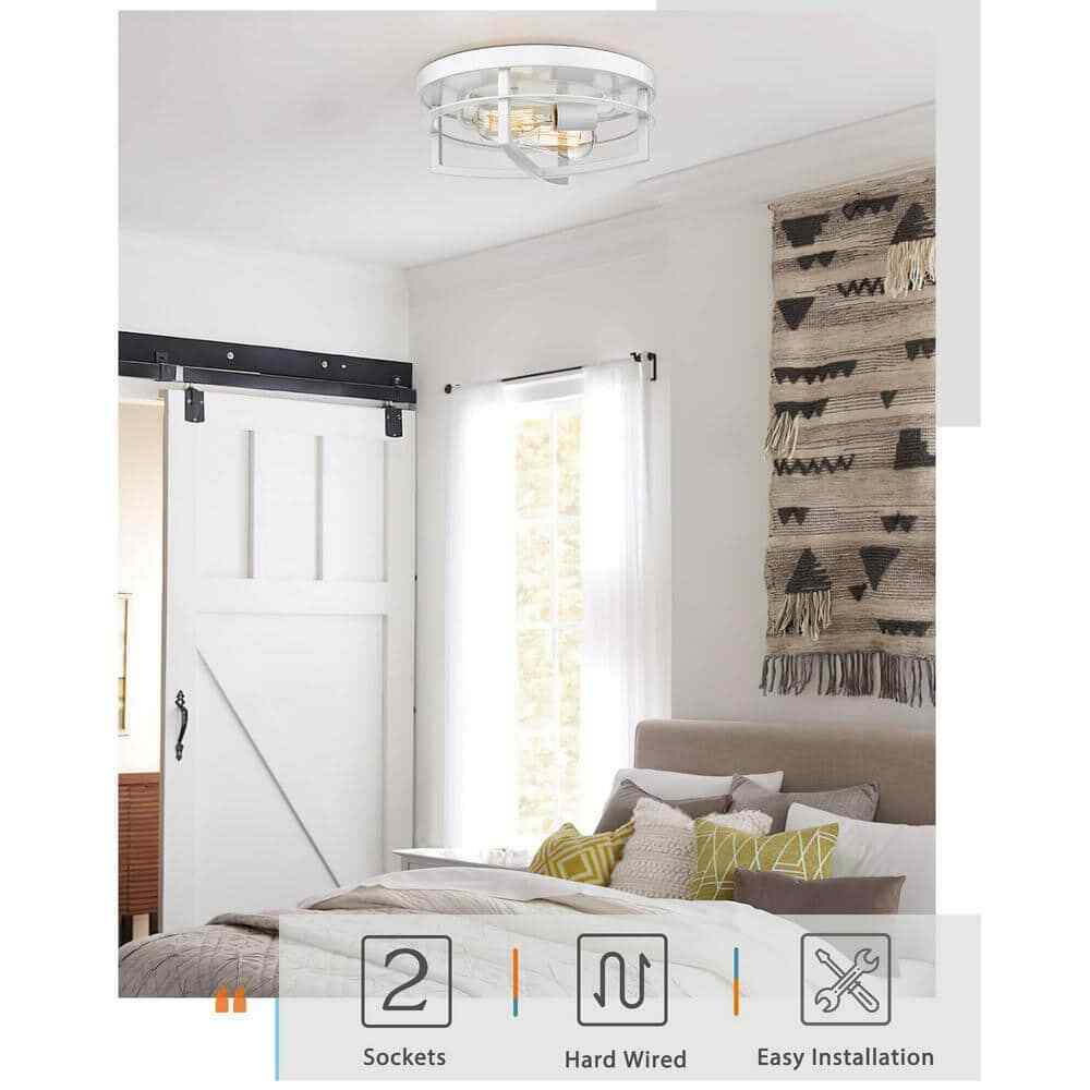 JAZAVA 13 in. 2-Light White Flush Mount Ceiling Light Fixtures HD4FW01-F WHDM
