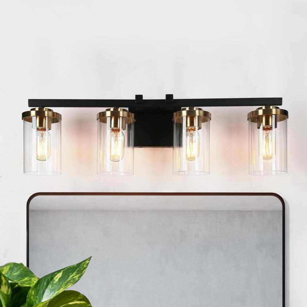 Zevni Black Vanity Light for Bathroom Modern Gold Wall Light Clear Glass Shades