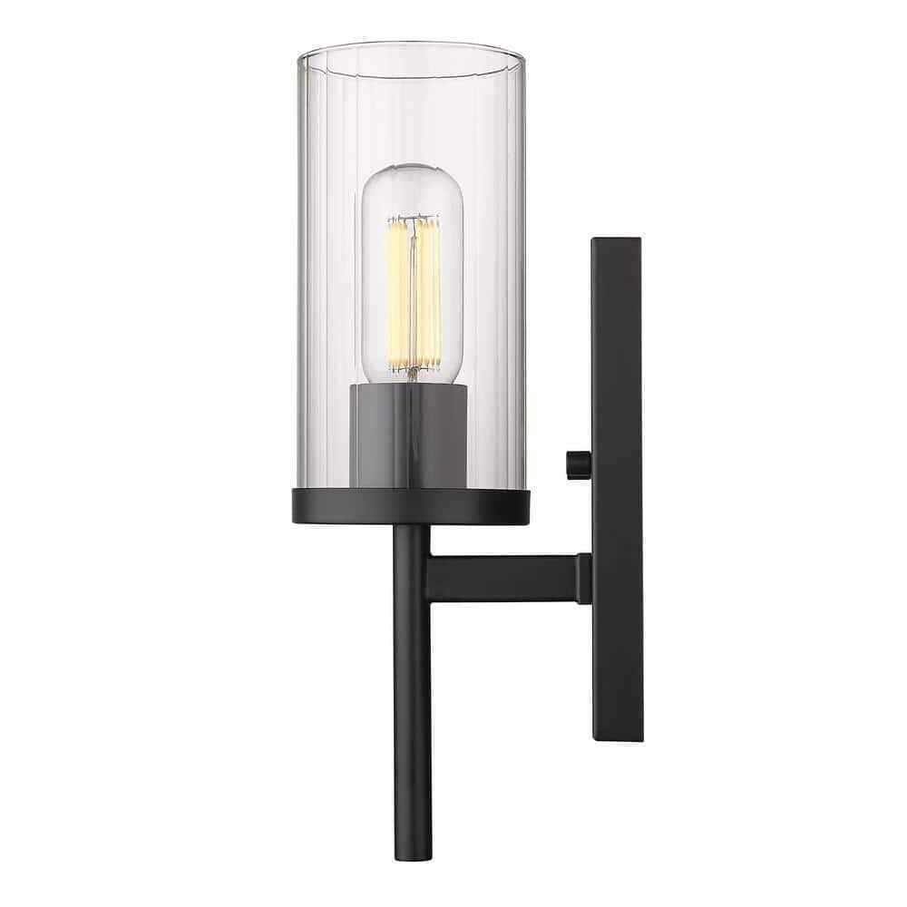 Golden Lighting Winslett 4.875 in. 1-Light Matte Black Sconce 7011-1W BLK-CLR